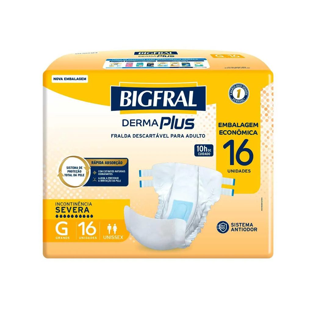 Fralda Geriátrica Unissex Bigfral Derma Plus G Absorção Intensa 16 unidades