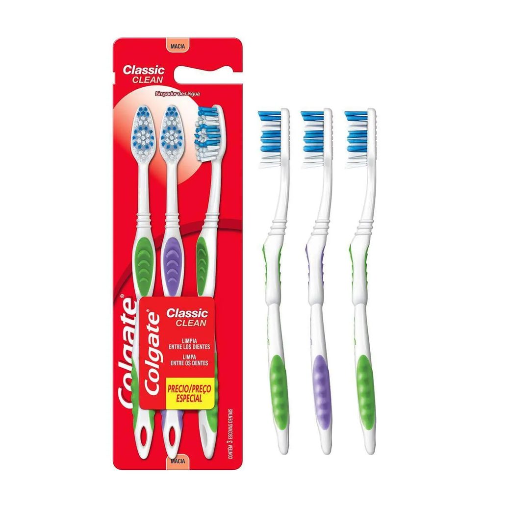 Escova de Dente Colgate Classic Clean 3 unidades