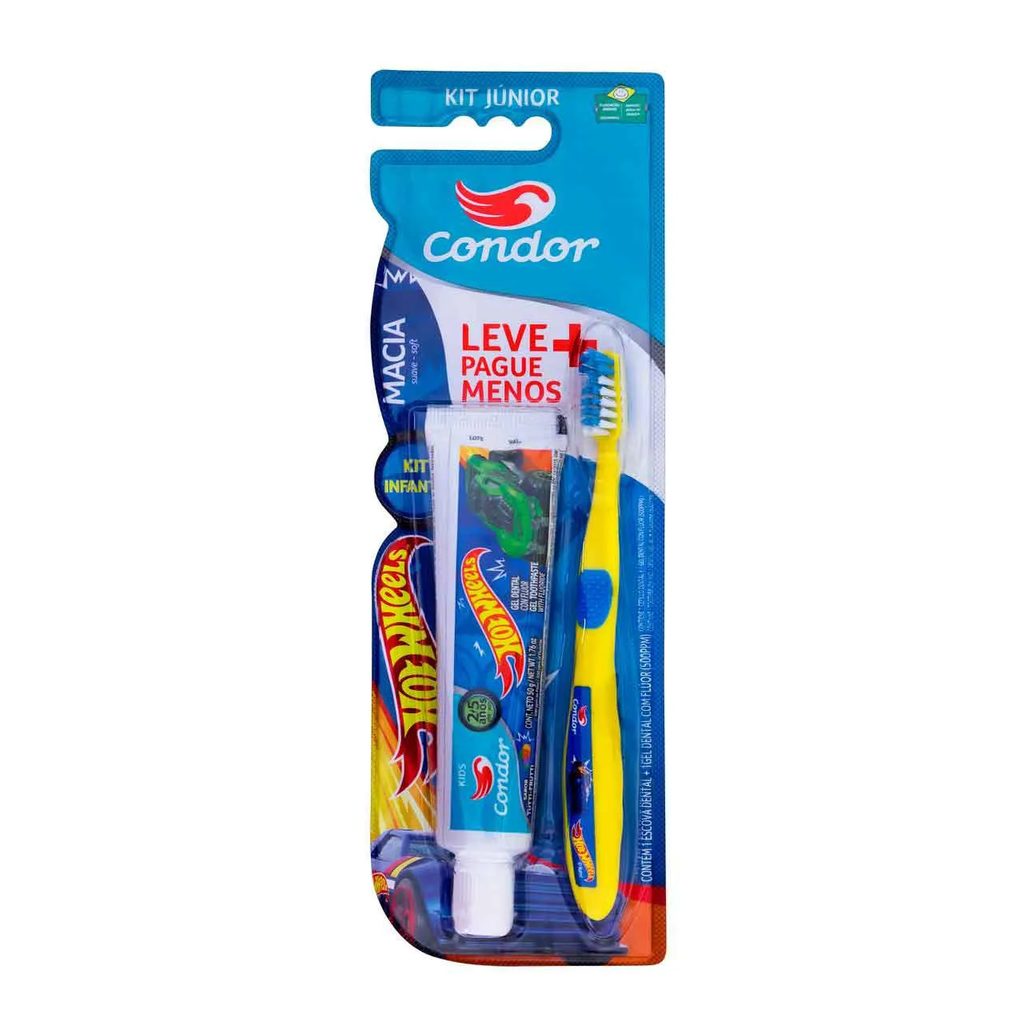 Kit Condor Júnior Escova de Dente + Pasta de Dente Hot Wheels com 50g
