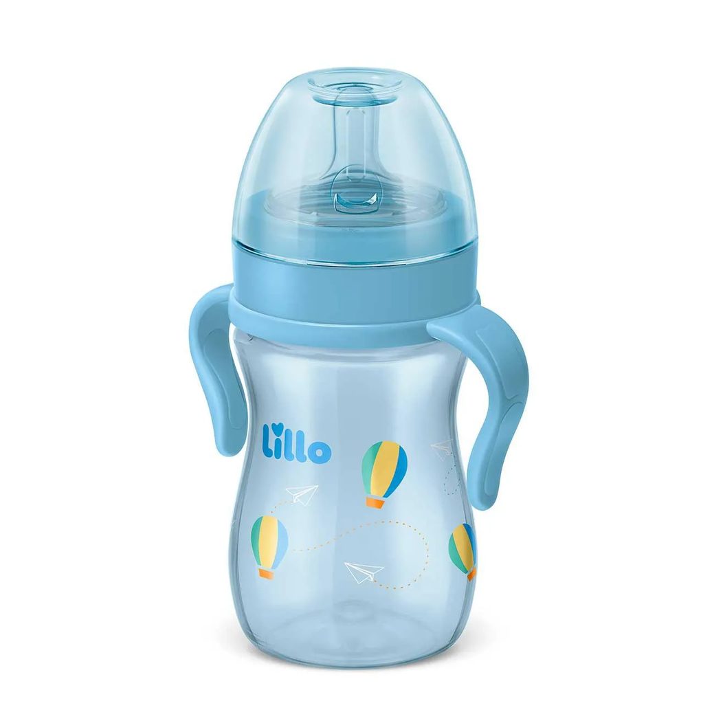 Mamadeira Lillo Super Evolution com Alça Azul de 240ml - 1 unidade