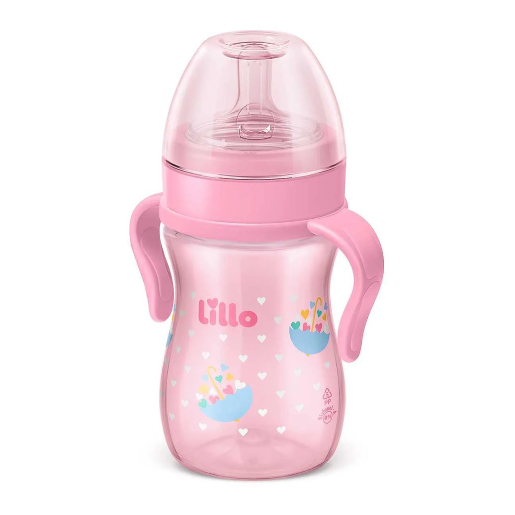 Mamadeira Lillo Super Evolution com Alça Rosa de 240ml - 1 unidade