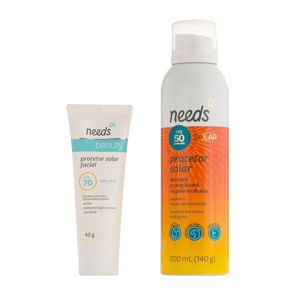 Kit Protetor Solar Needs Facial FPS 70 40g + Corporal FPS 50 Aerossol 200ml