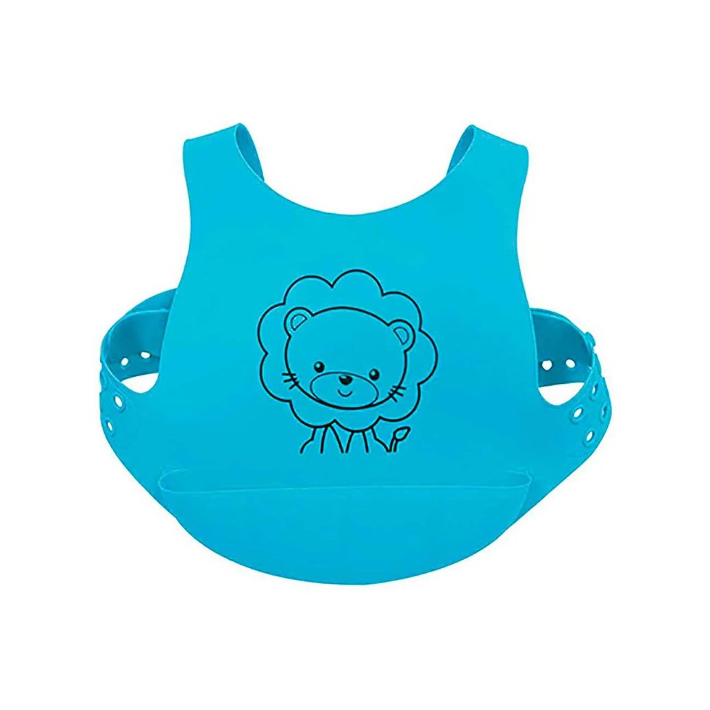 Babador de Silicone com Cinto e Pega Migalhas Buba Azul Leãozinho 1 unidade