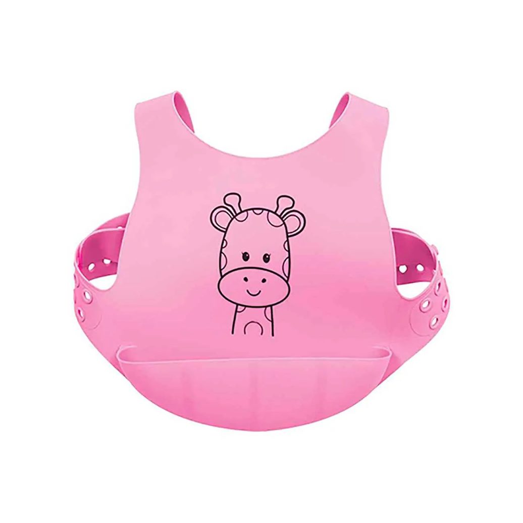 Babador de Silicone com Cinto e Pega Migalhas Buba Rosa Girafinha 1 unidade