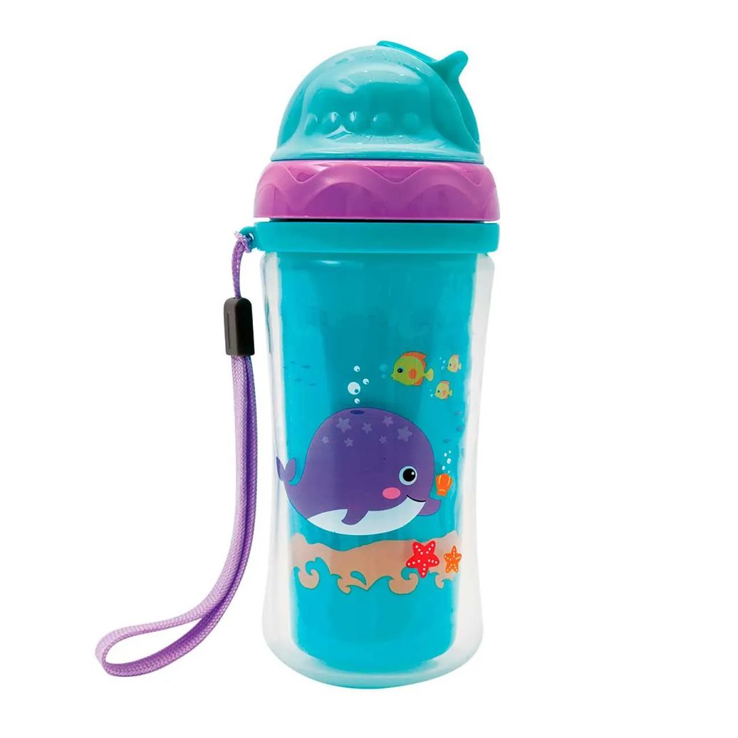 Copo com Canudo e Parede Dupla Buba Baby Turminha do Mar capacidade 250ml