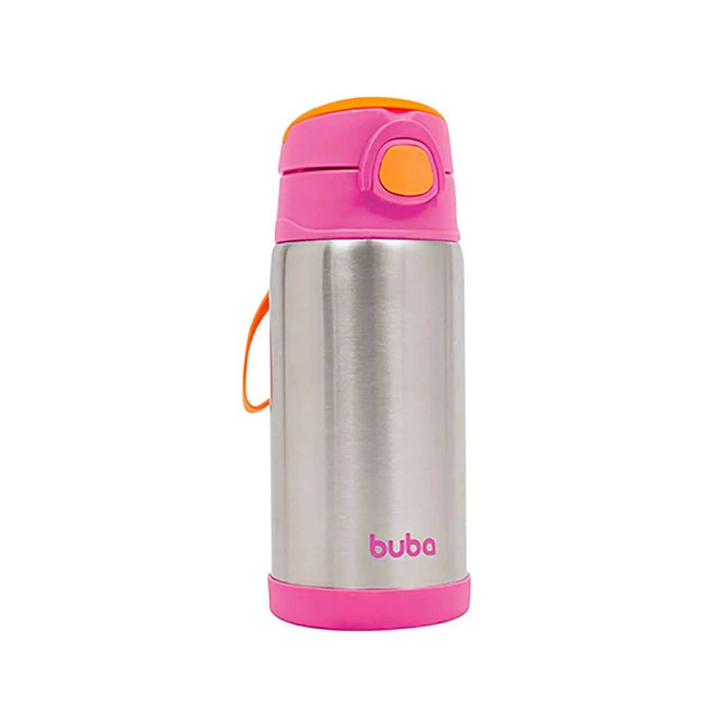 Garrafa Térmica Buba Baby Parede Dupla com Canudo Rosa 400ml