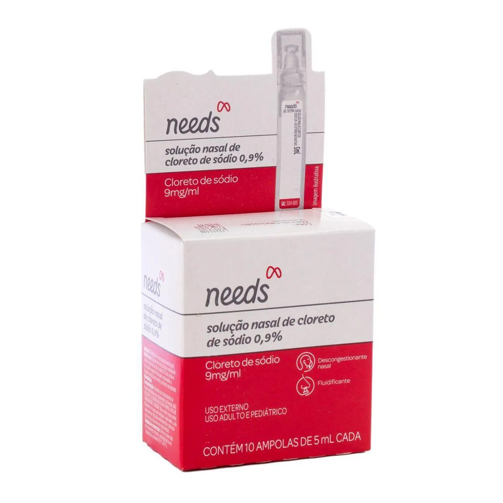 Soro Fisiológico Cloreto de Sódio 0,9% Needs 10 Ampolas de 5ml