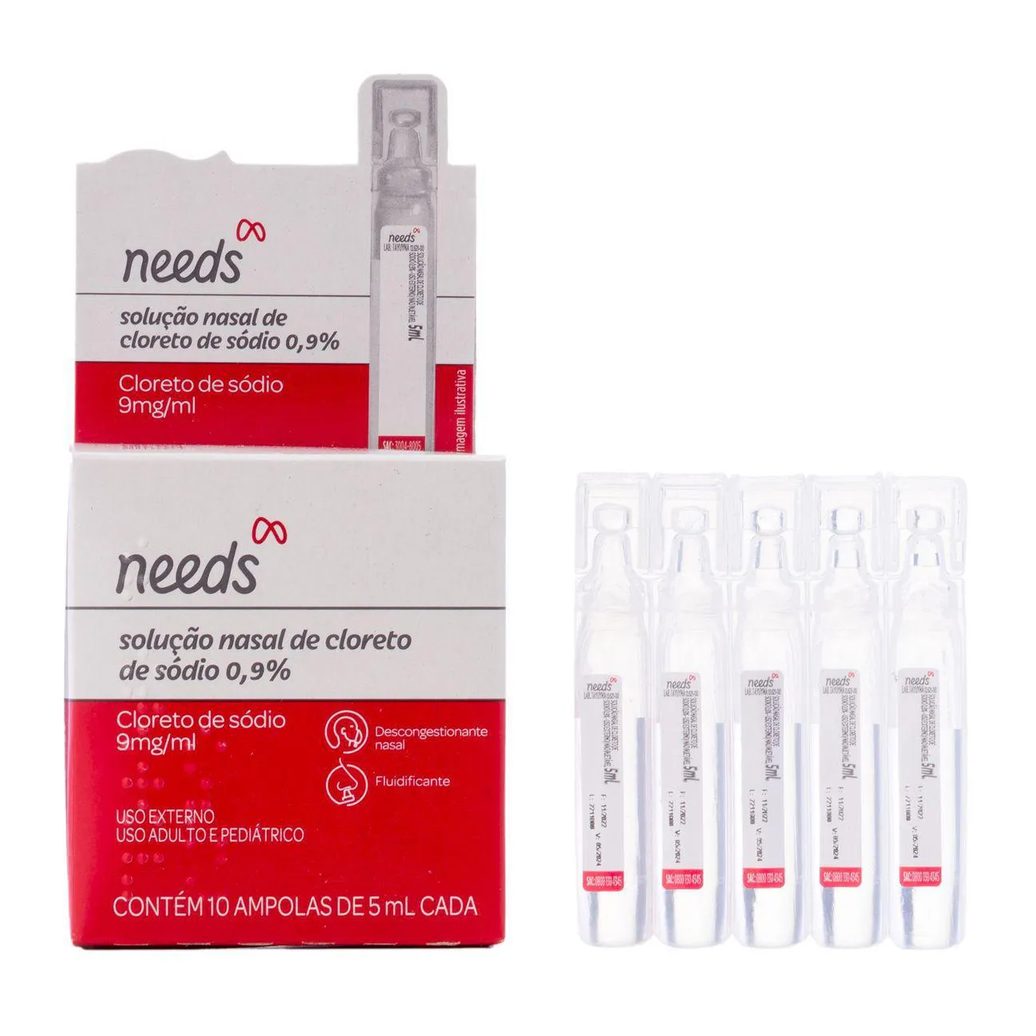 Soro Fisiológico Cloreto de Sódio 0,9% Needs 10 Ampolas de 5ml