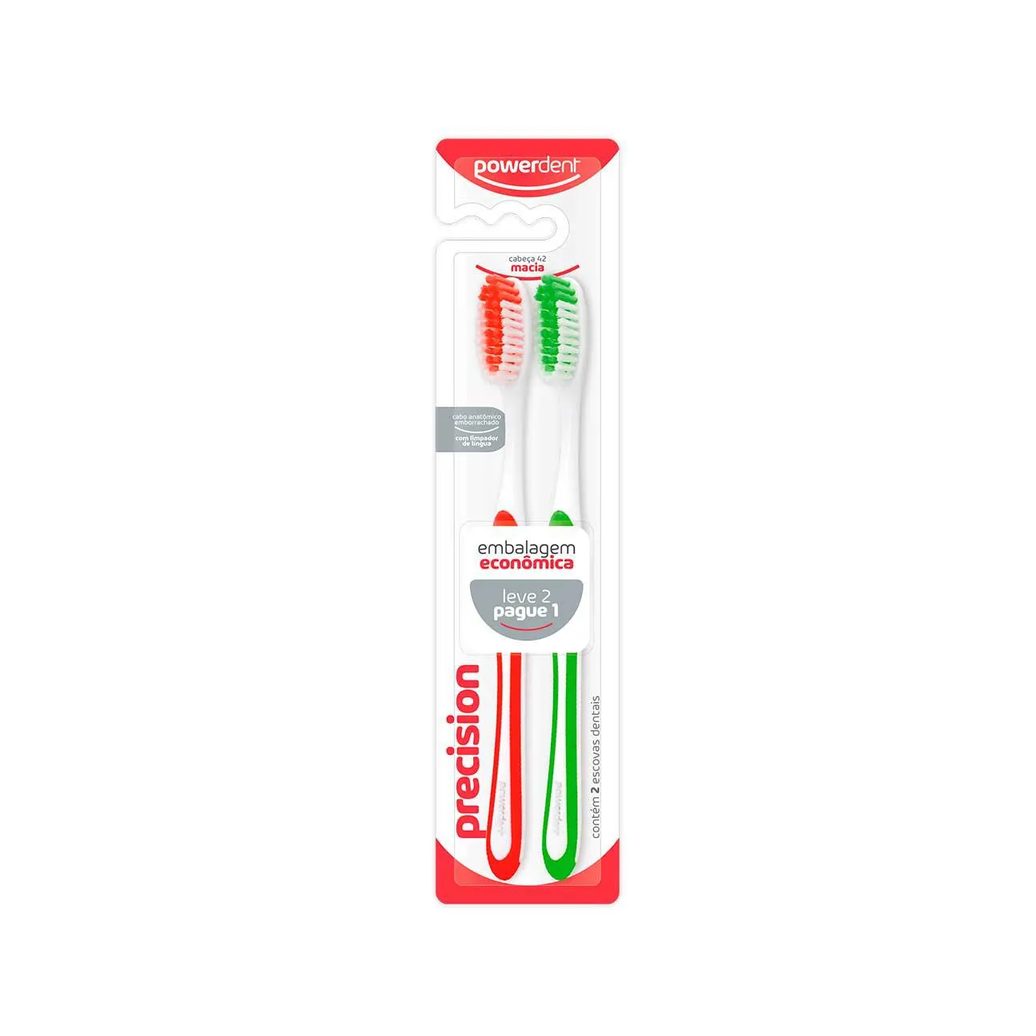 Escova de Dente Powerdent Precision Macia com 2 Unidades
