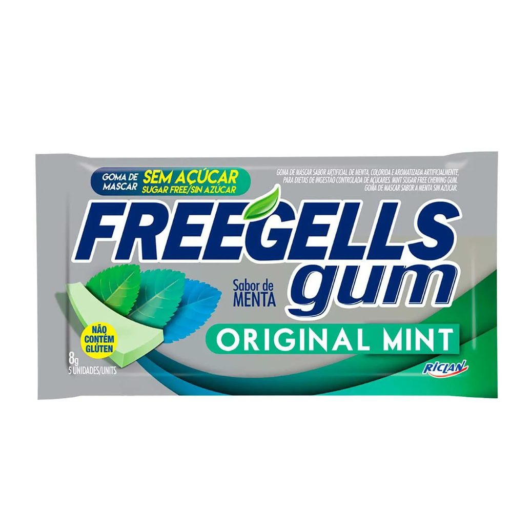 Goma de Mascar Sem Açúcar Freegells Original Mint Sabor Menta 8g