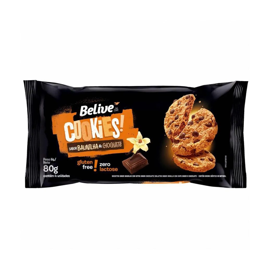 Cookies Belive Zero Lactose Baunilha e Chocolate 80g
