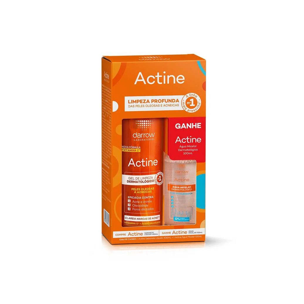 Kit Actine Gel de Limpeza 400ml + Água Micelar 100ml