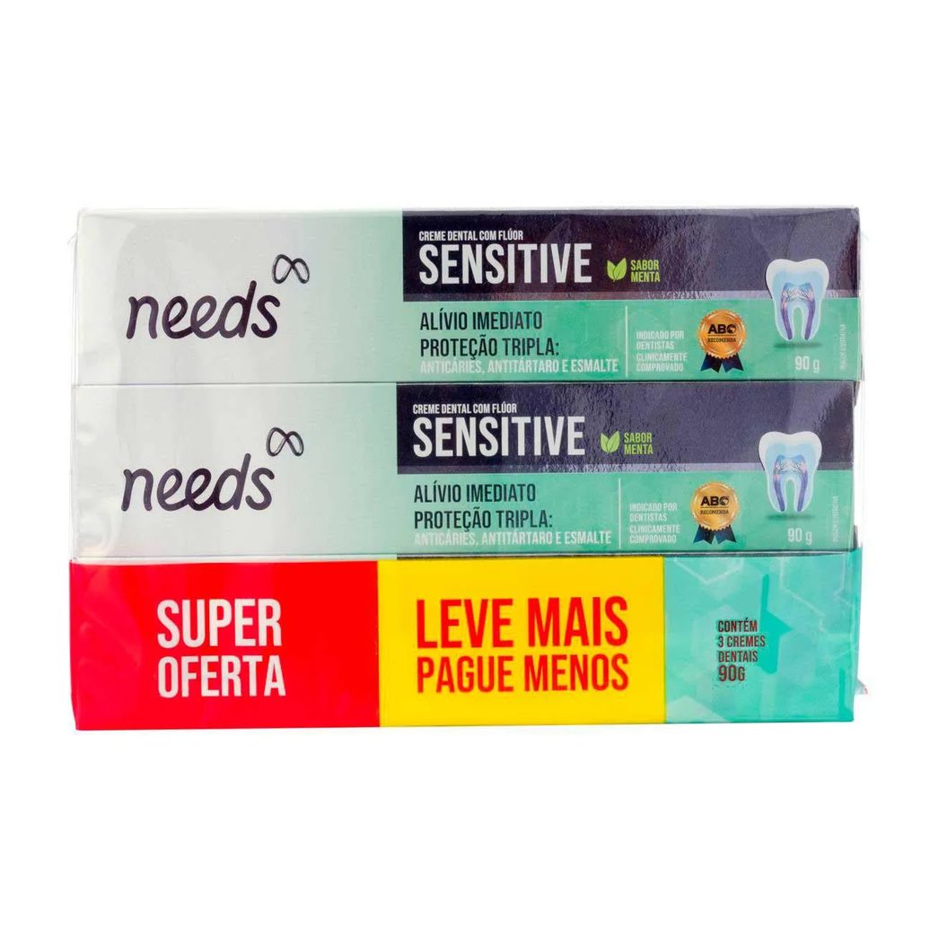Creme Dental Needs Sensitive Menta 70g 3 unidades