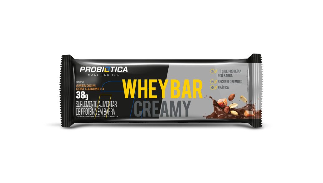 Barra de Proteína Whey Bar Creamy Probiótica Amendoim com Caramelo 38g
