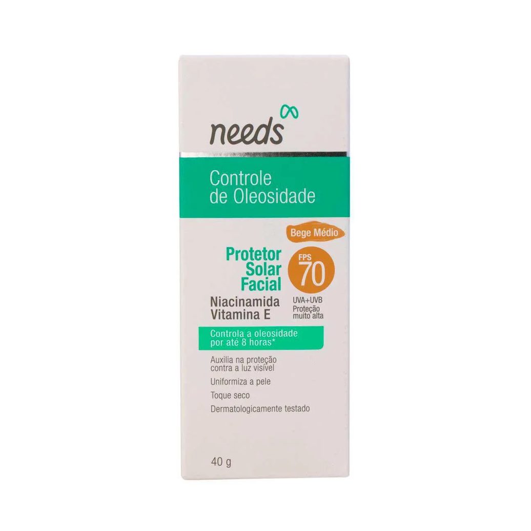 Protetor Solar Facial Needs Controle de Oleosidade Bege Médio FPS 70 40g