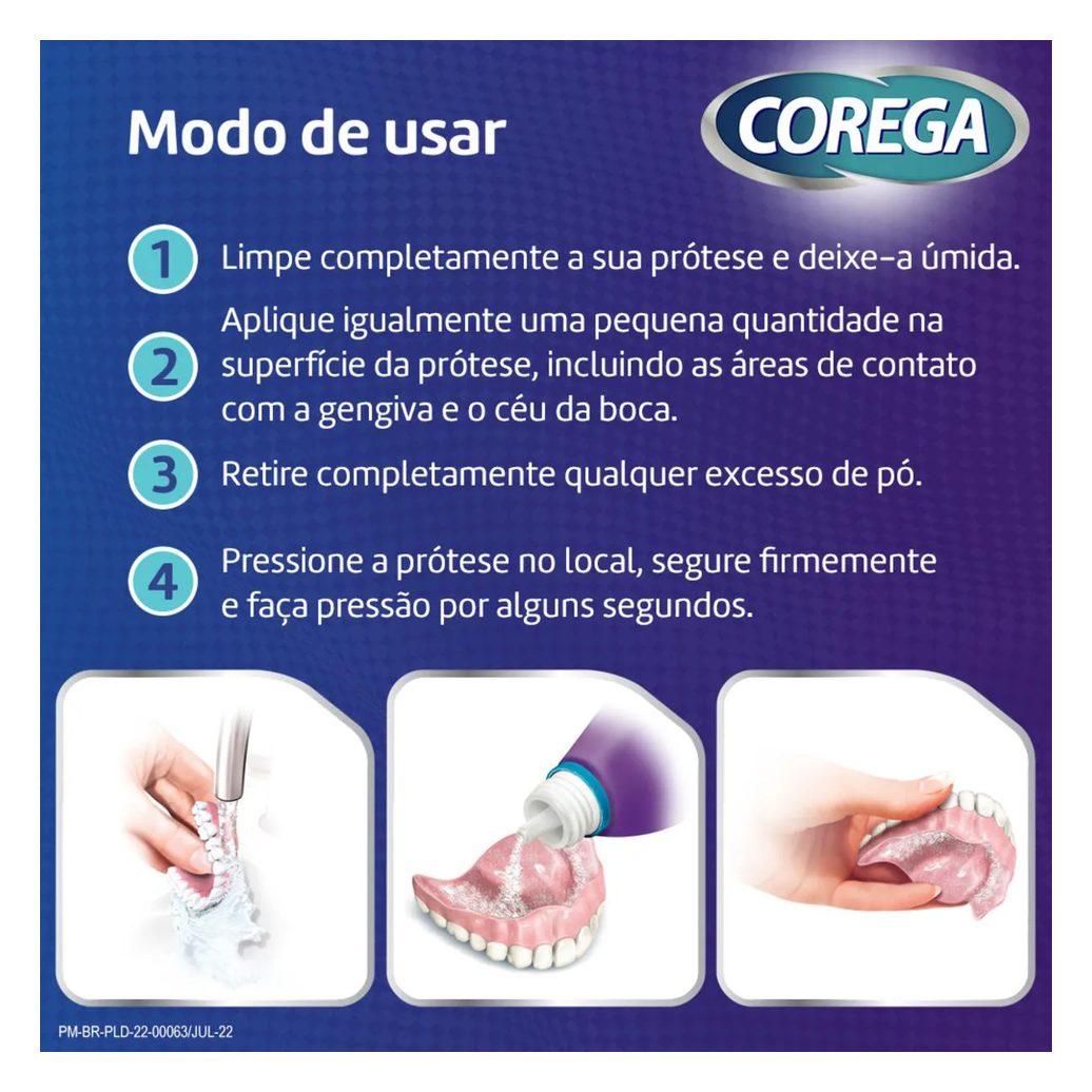 Pó Fixador de Dentaduras Corega 3 em 1 Sem Sabor 22g