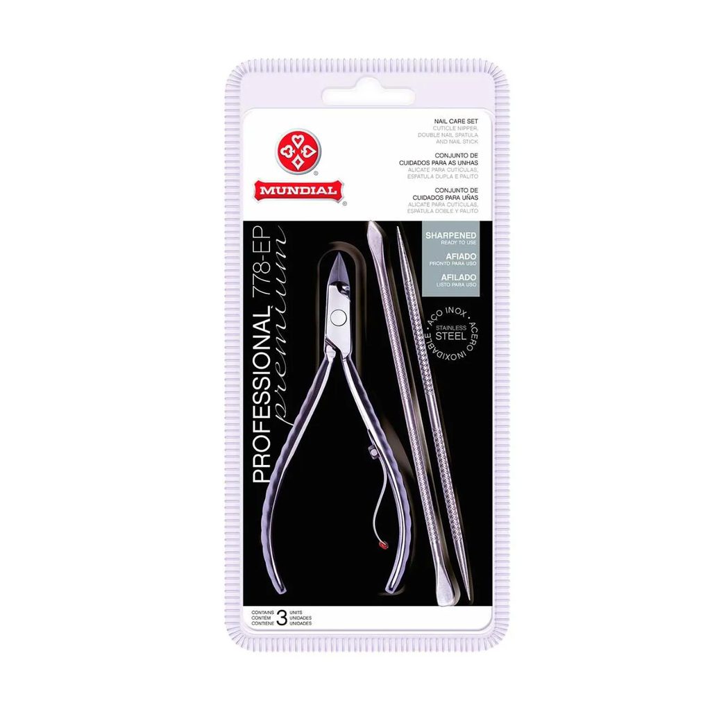 Kit de Cuidado para as Unhas Mundial Inox 778-EP Alicate + 2 Espátulas