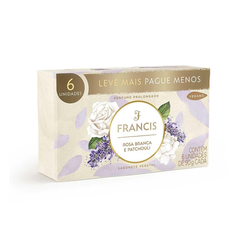 Sabonete Francis Clássico Rosa branca e Patchouli Promopack 6 unidades 90g cada
