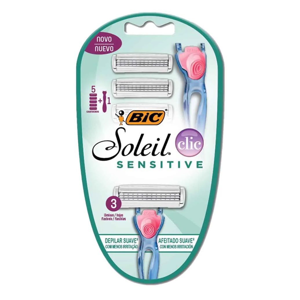 Depilador e Aparador Descartável Bic Soleil Sensitive Clic 5 cartuchos + 1 aparelho