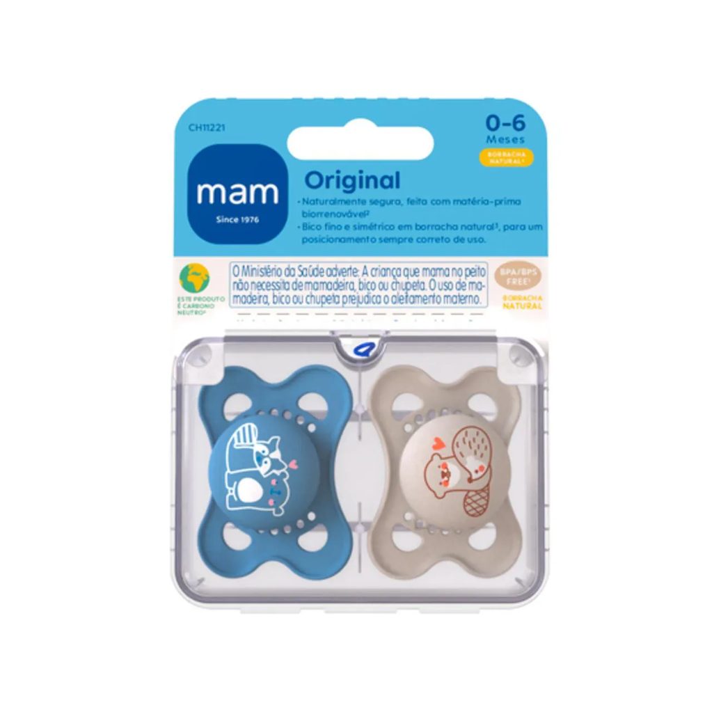 Chupeta MAM Original Borracha Natural 0-6 meses Azul - 2 unidades