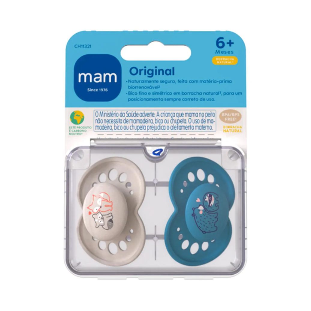 Chupeta MAM Original Borracha Natural 6+ meses Azul -2 unidades