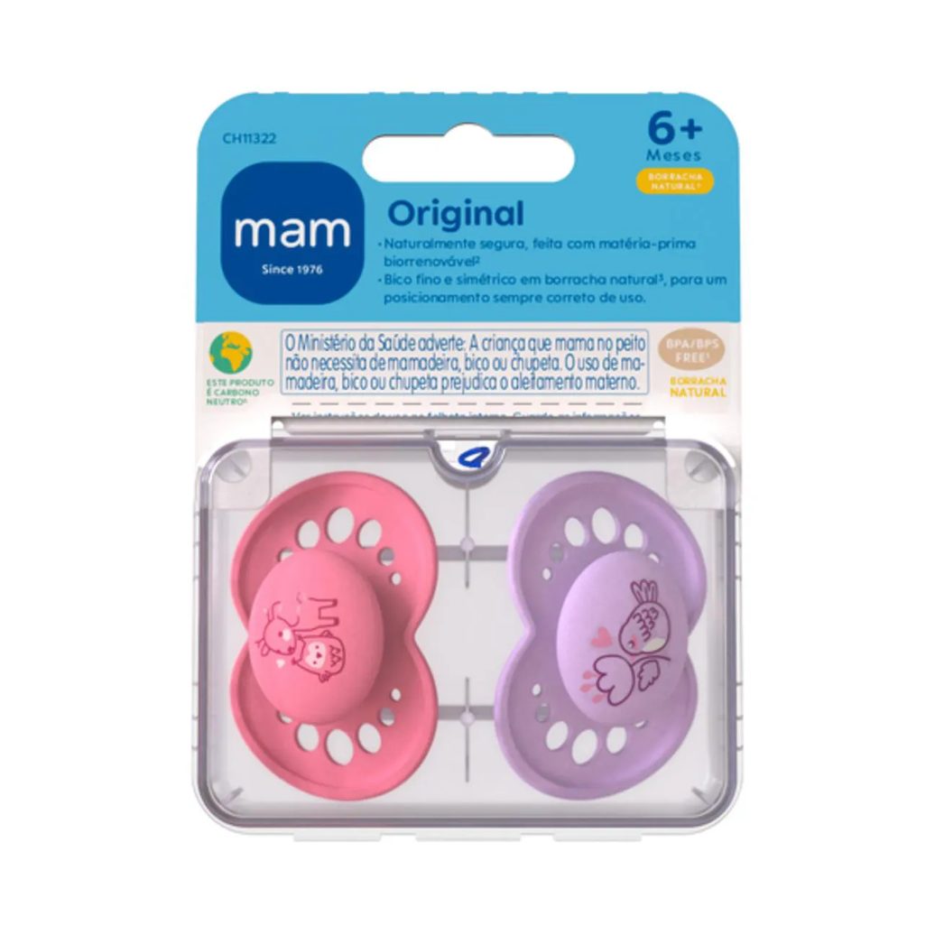 Chupeta MAM Original Borracha Natural 6+ meses Rosa -2 unidades