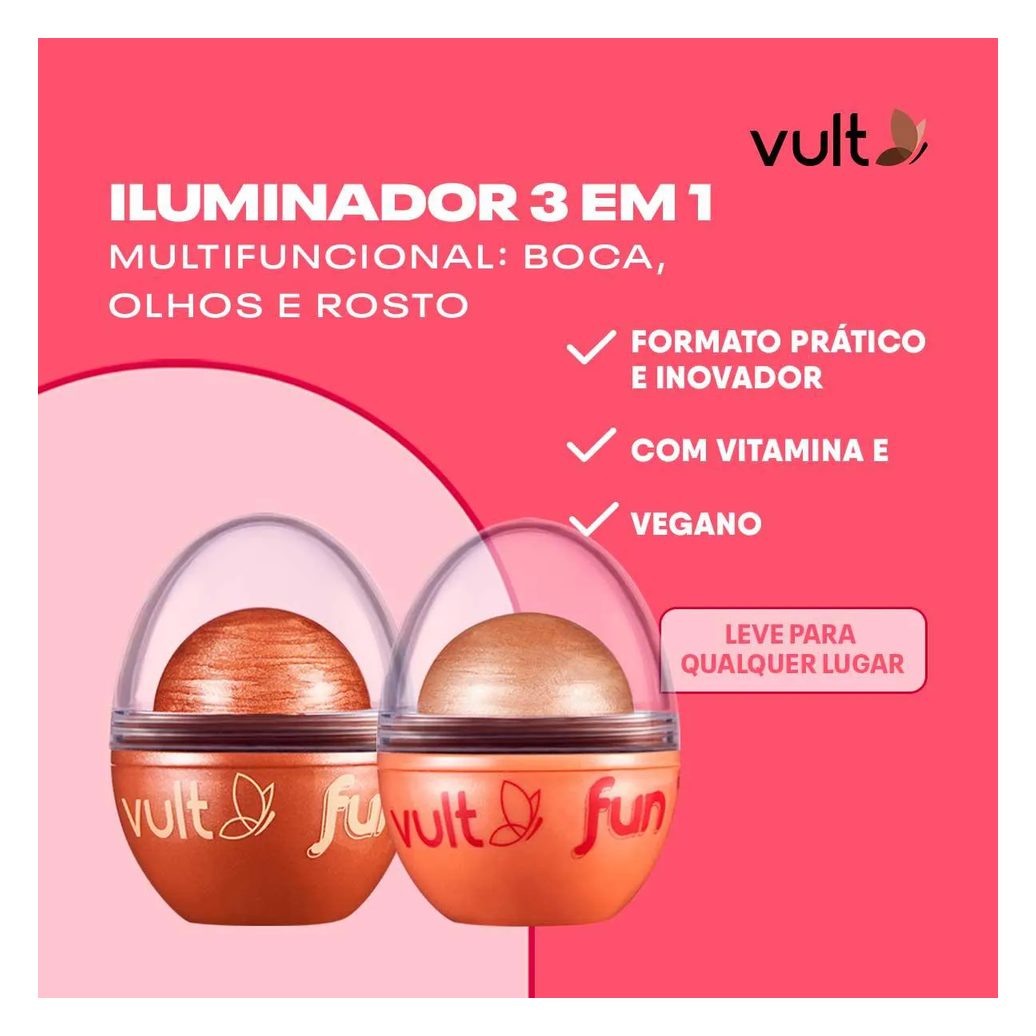 Iluminador Vult Fun 3 em 1 6,5g - Dourado Radiante