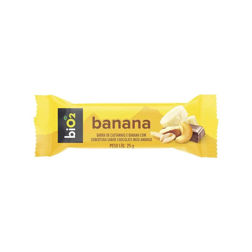 Barra de Castanhas e Frutas biO2 Sabor Banana com Chocolate 25g