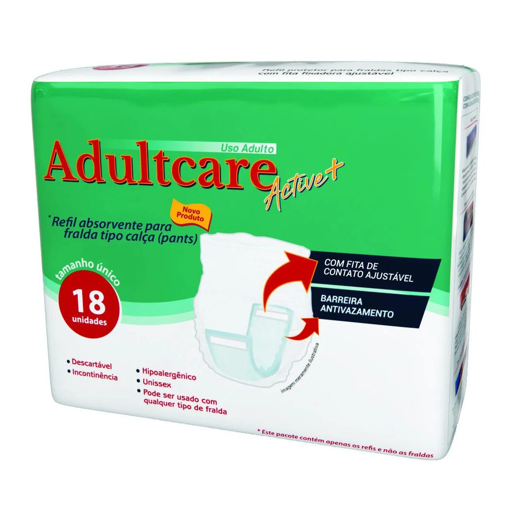 Refil Absorvente Roupa Íntima Adultcare Active+ Unissex 18 unidades