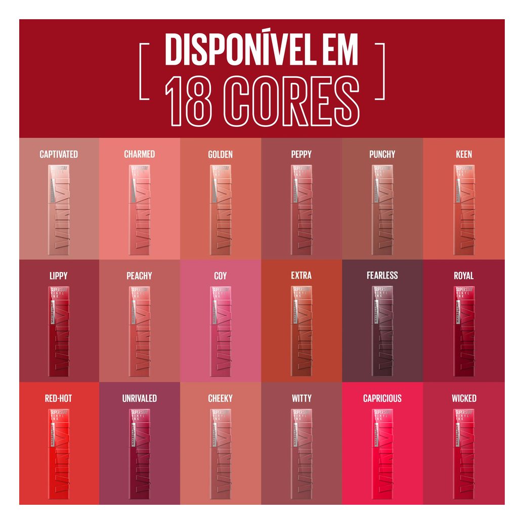 Batom Líquido Maybelline Superstay Vinyl Ink Efeito Espelhado 4,2ml - Punchy