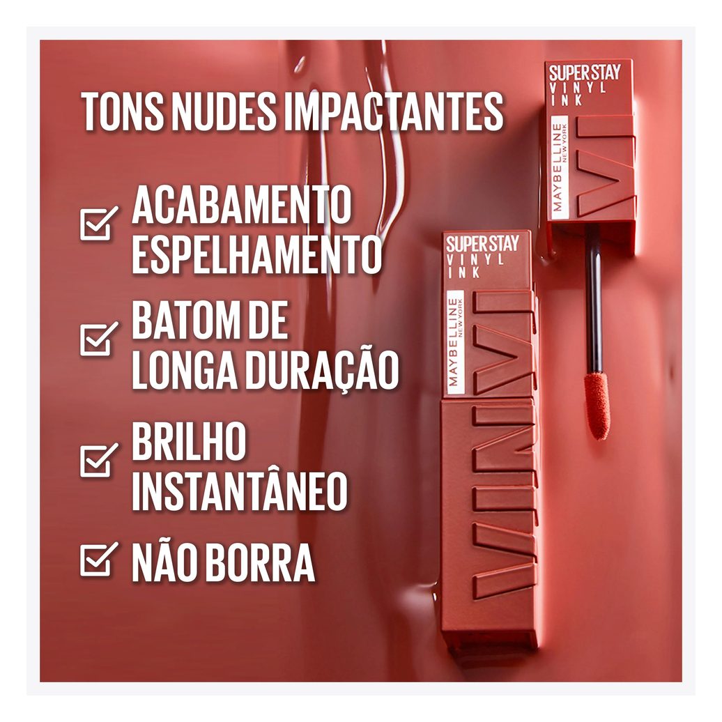 Batom Líquido Maybelline Superstay Vinyl Ink Efeito Espelhado 4,2ml - Charmed