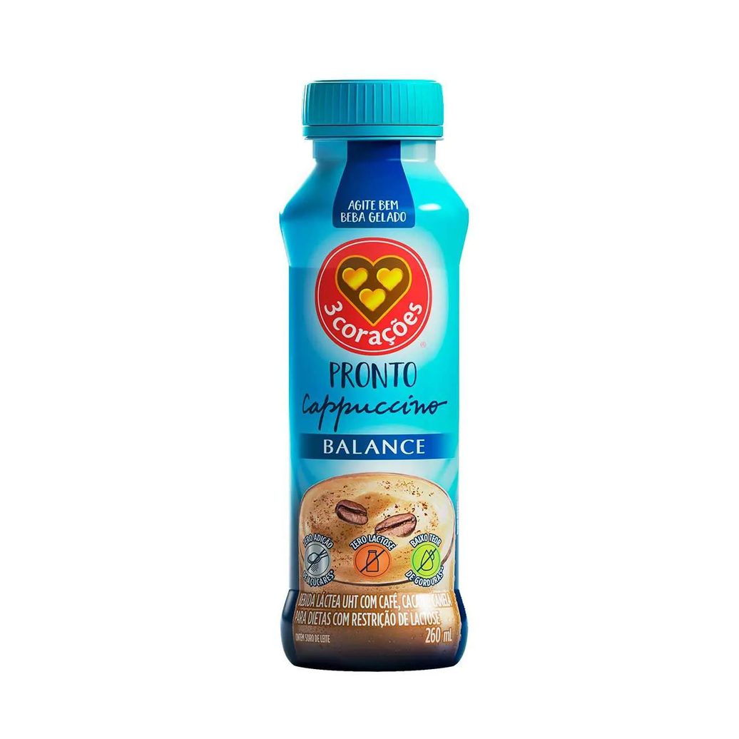 Cappuccino 3 Corações Balance Zero Lactose Frasco 260ml