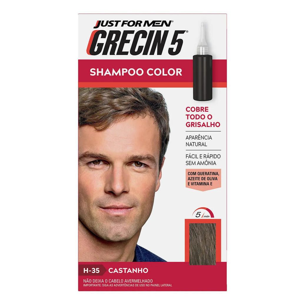 Shampoo Tonalizante Color Just For Men Grecin 5 - H-35 Castanho