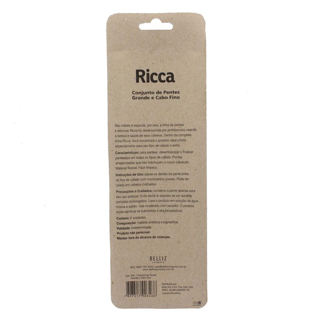 Conjunto de Pentes de Cabelo Ricca Preto com 2 unidades