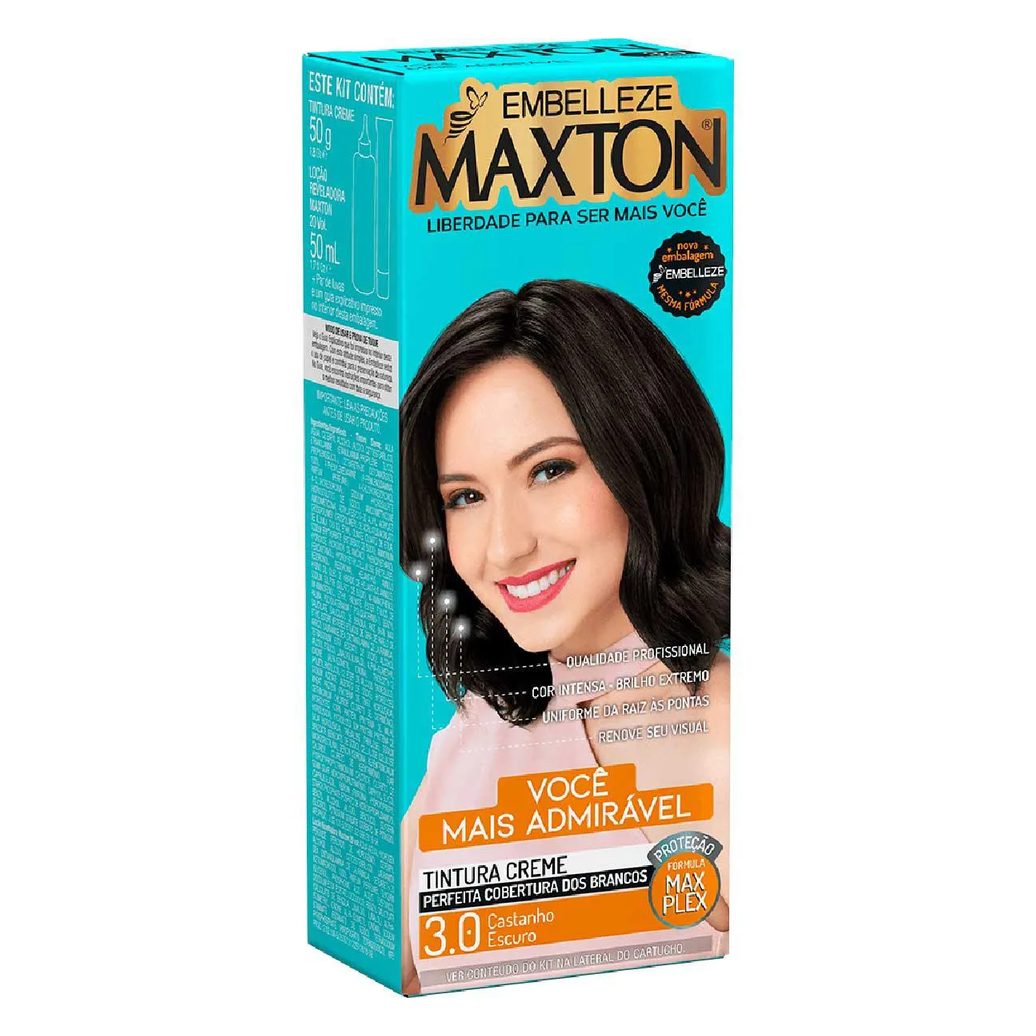 Tinta de Cabelo Permanente Maxton Você Mais Encantadora - 3.0 Castanho Escuro