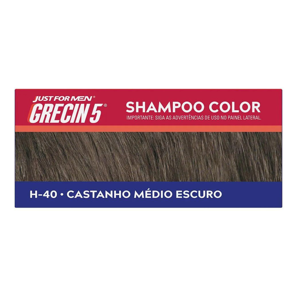 Shampoo Tonalizante Color Just For Men Grecin 5 - H-40 Castanho Médio Escuro
