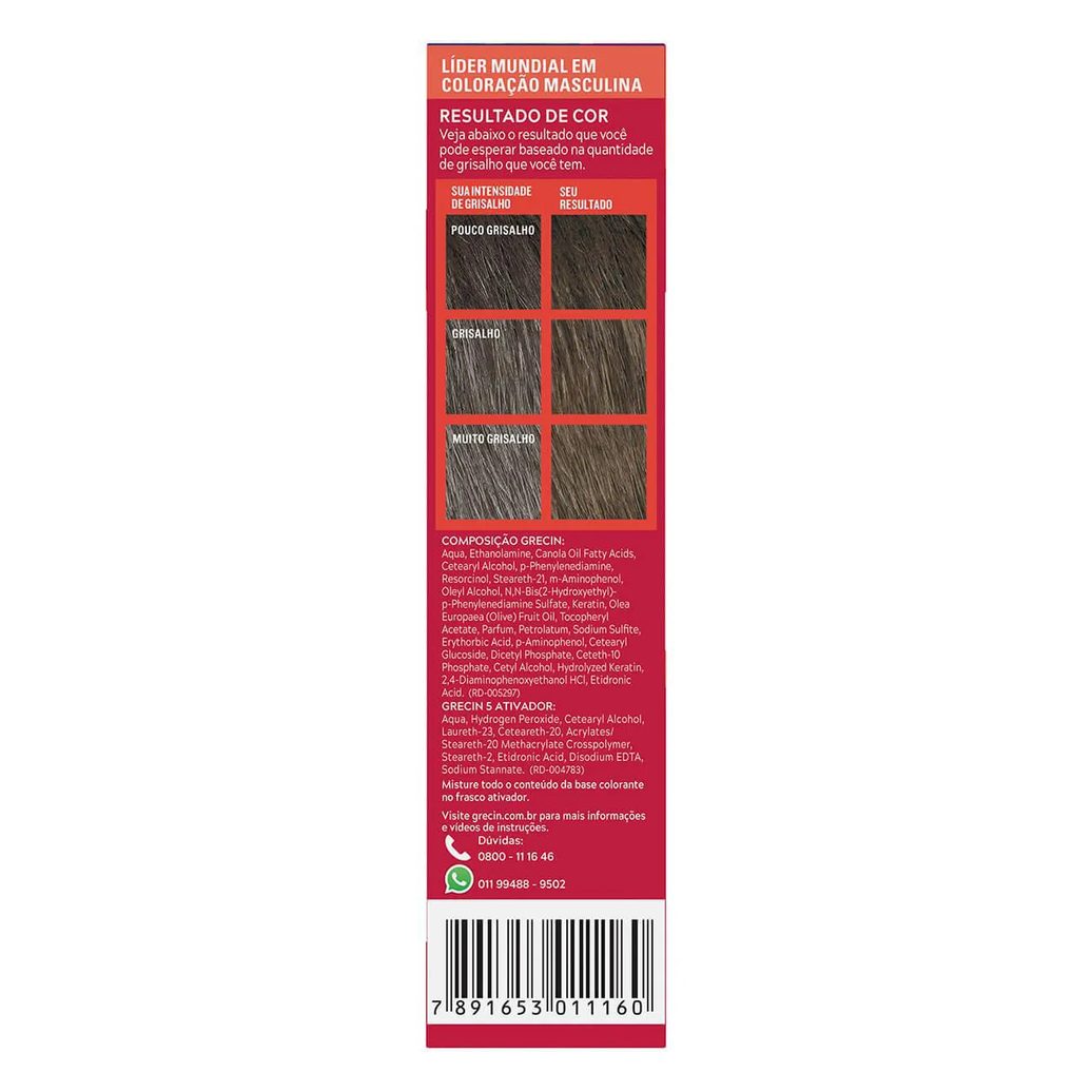 Shampoo Tonalizante Color Just For Men Grecin 5 - H-40 Castanho Médio Escuro