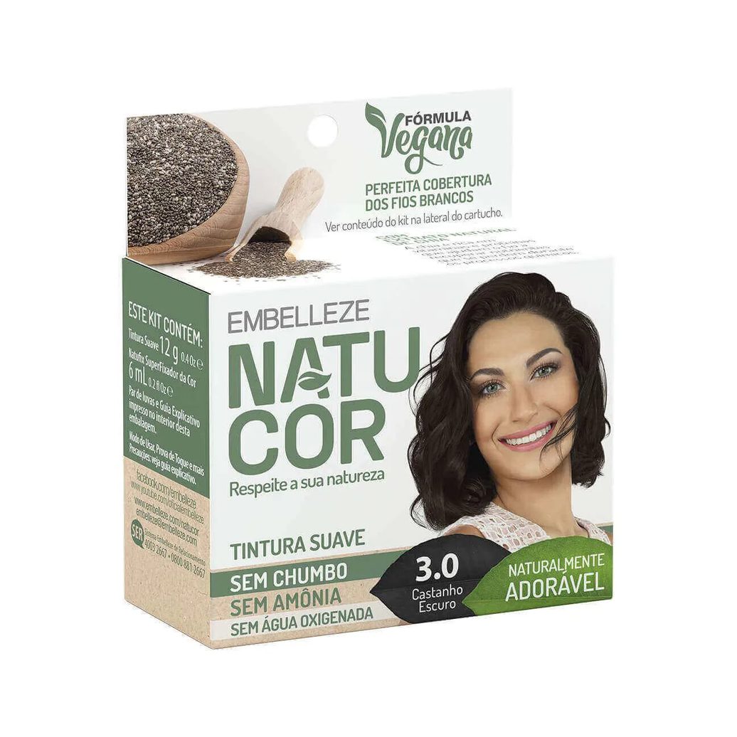 Tinta de Cabelo Permanente Embelleze Natucor - 3.0 Castanho Escuro