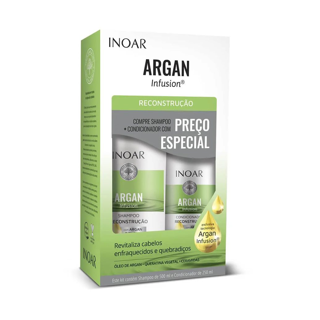 Kit Inoar Argan Infusion Reconstrução Shampoo 500ml + Condicionador 250ml