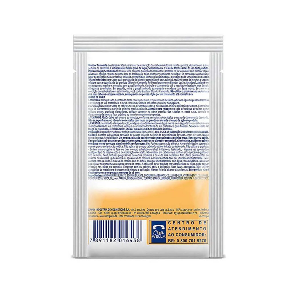 Kit Clareador de Cabelos Blondor Camomila e Manzanilla com 1 sachê de pó descolorante + 1 frasco de loção ativadora + 1 tigela plástica + 1 espátula