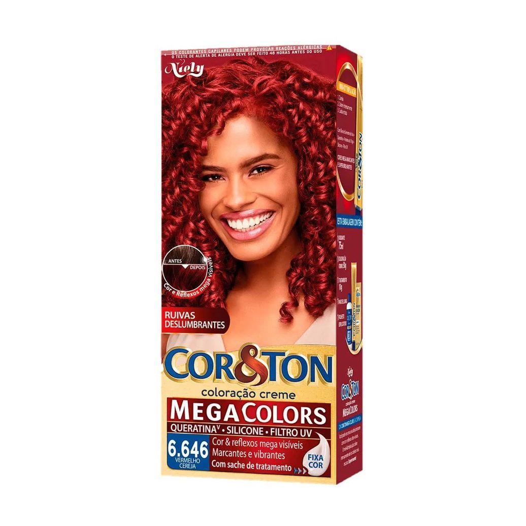 Tinta de Cabelo Permanente Cor&Ton Niely - 6.646 Vermelho Cereja