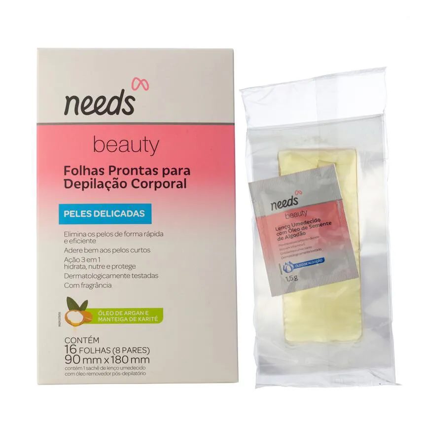 Folha Depilatória Corporal Needs Beauty Pele Delicada 16 Folhas