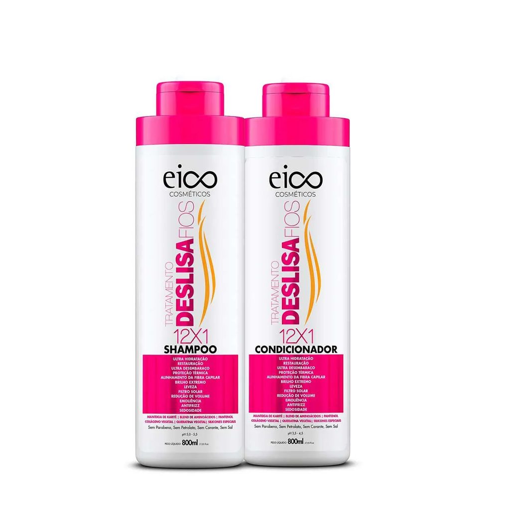 Kit Eico Cosméticos Tratamento Deslisa Fios Shampoo 800ml + Condicionador 800ml