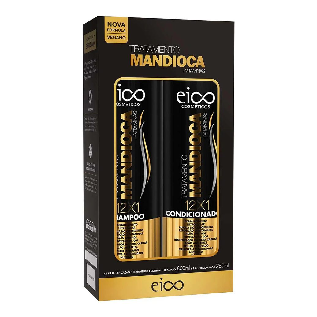Kit Eico Cosméticos Tratamento Mandioca +Vitaminas Shampoo 800ml + Condicionador 750ml