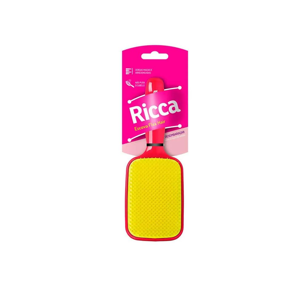 Escova de Cabelo Ricca Raquete Flex Rosa - 1 unidade