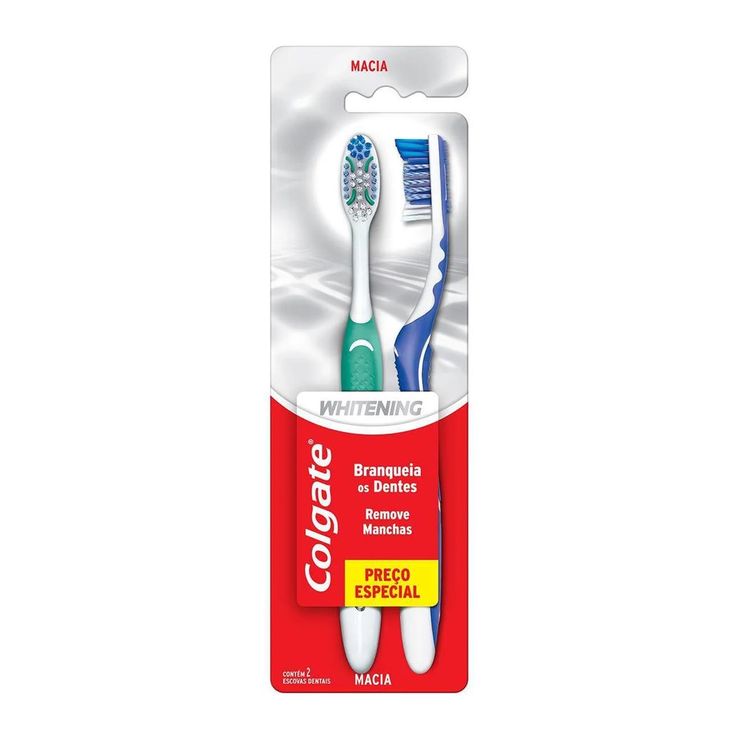 Escova de Dente Colgate Whitening Macia Cabeça Compacta com 2 Unidades