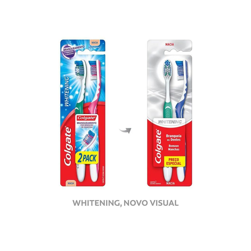 Escova de Dente Colgate Whitening Macia Cabeça Compacta com 2 Unidades