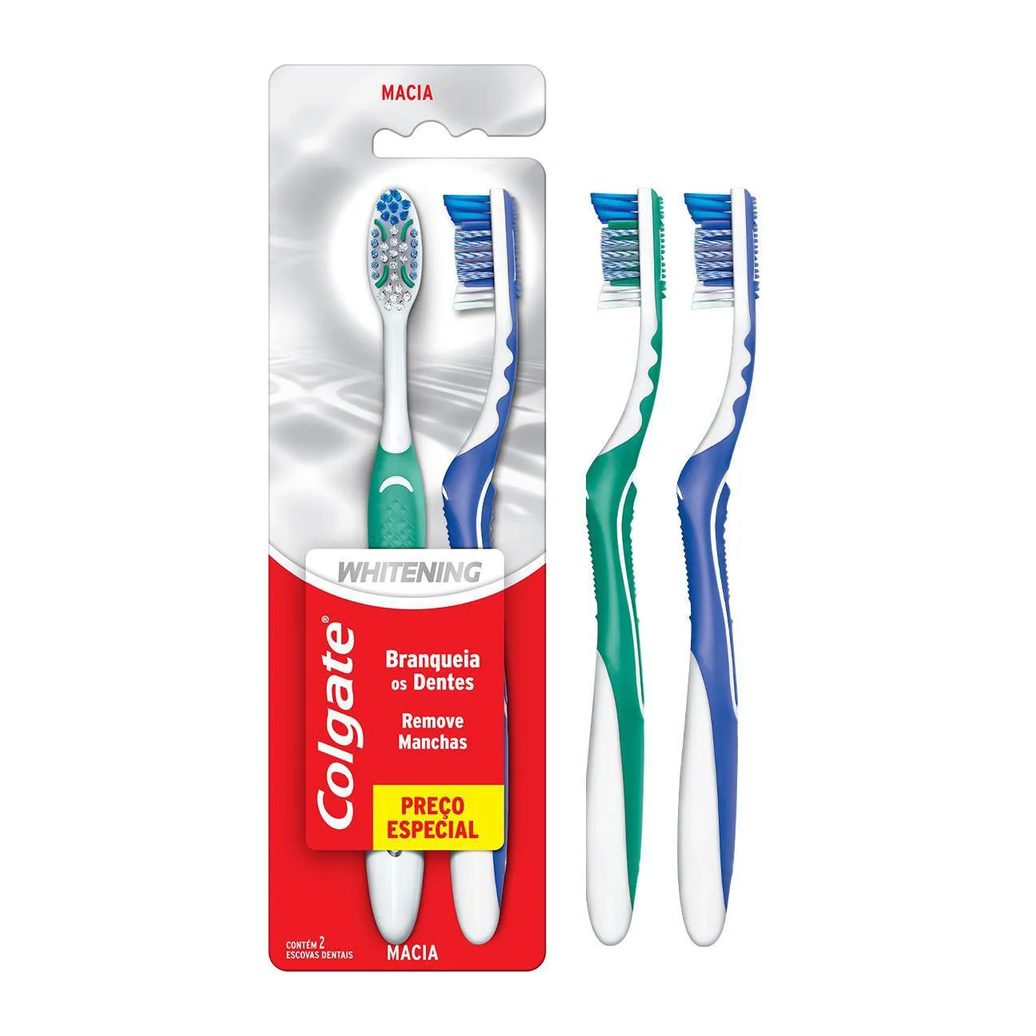 Escova de Dente Colgate Whitening Macia Cabeça Compacta com 2 Unidades