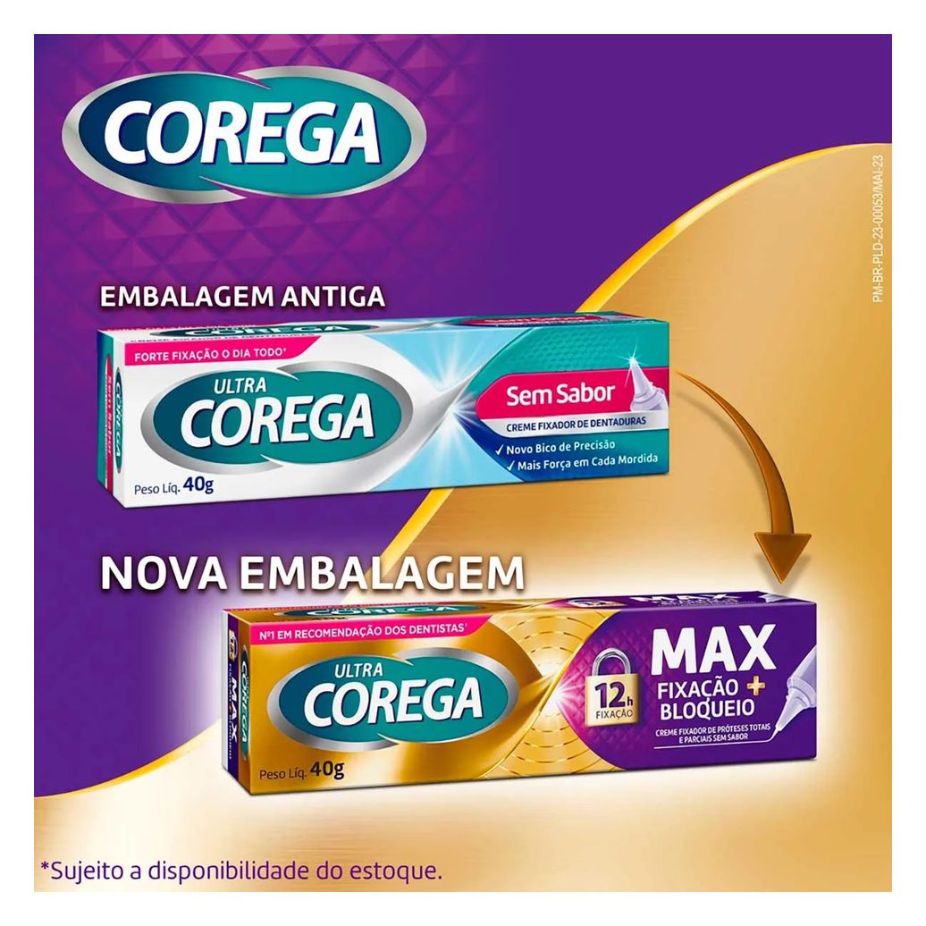 Creme Fixador de Dentadura Ultra Corega Max Fixação + Bloqueio Sem Sabor 40g