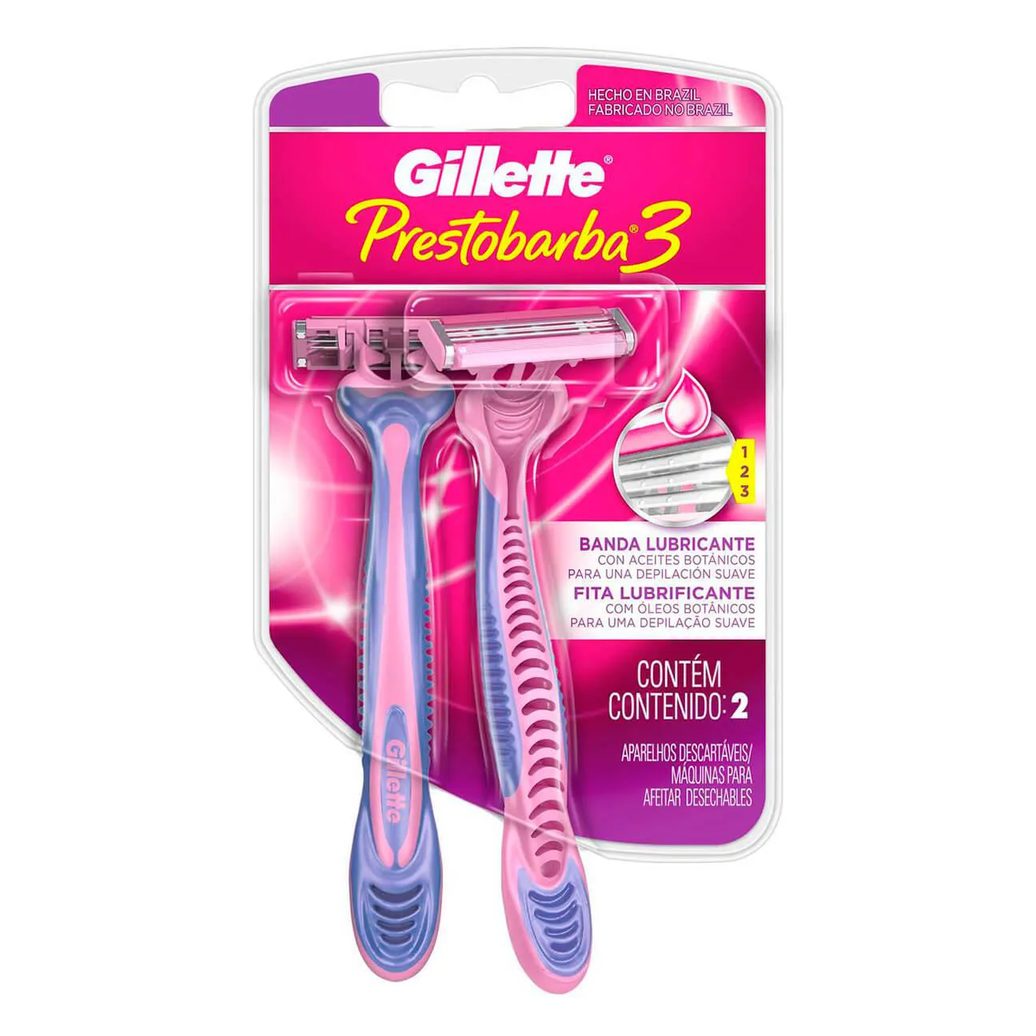 Aparelho de Depilar Feminino Gillette Prestobarba 3 com 2 unidades